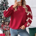 Roter Weihnachts-Sweatshirt mit Schleifen-Details an den Ärmeln für festliche Outfits - S / Rot