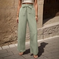 Pantaloni a gamba larga plissettati verde salvia a vita alta con cintura annodata - Taglia S / Verde chiaro