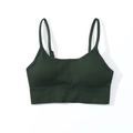 Reggiseno sportivo a costine senza cuciture verde scuro con spalline sottili - Taglia S / Top / Verde militare