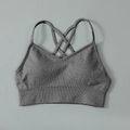 Soutien-gorge de sport gris foncé sans couture avec dos nageur et large bord-côte - S / Top Croisé Noir