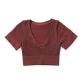 Top corto da yoga senza cuciture a costine con scollo a V in colore bordeaux scuro - Taglia S / Top / Marrone