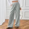 Damenhose in Hellgrau mit weitem Bein, hohem elastischem Bund und weißem Spitzenbesatz - S / Grau