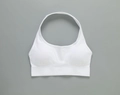 White seamless halter neck sports bra with ribbed band and removable padding - G9510 White Halter Neck Bra / S