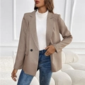Schmal geschnittener brauner Blazer mit Hahnentrittmuster und Knopf für Damenmode - S / Khaki