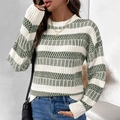 Jersey de punto para mujer con rayas horizontales verdes y blancas de estilo informal - S / Verde Militar