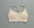Seamless cream white halter sports bra with criss-cross back and ribbed band - G9510 Beige Suspenders / S