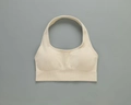 Seamless ribbed halter sports bra in beige with wide bottom band and U-neckline - G9510 Beige Halter Neck Bra / S