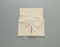 Seamless scrunch butt yoga shorts in light beige with high waisted ribbed waistband - G9510 Beige Shorts / S