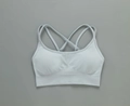 Light blue-grey seamless sports bra with cross-strap back and wide ribbed band - G9510 Gray-blue Camisole / S