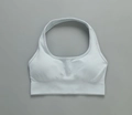 Light blue seamless halter yoga bra with ribbed hem and racerback for workout - G9510 Gray-blue Halter Neck Bra / S