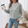 Sudadera gris de manga larga para mujer con encaje blanco y detalles de lazos - XL / Gris