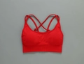 Bright red seamless cross-back sports bra with ribbed band for yoga and fitness training - G9510 Red Suspenders / S