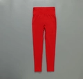 Seamless high-waisted red yoga leggings with wide ribbed waistband and knitted texture - G9510 Red Trousers / S