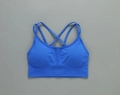 Seamless royal blue ribbed yoga sports bra with cross-back straps and wide underband - G9510 Blue Camisole / S