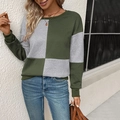 Women's crewneck sweatshirt featuring olive and grey colorblock with geometric texture - S / Army Green