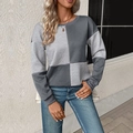 Women's crewneck sweatshirt with grey patchwork design and geometric textured fabric - S / Dark Gray