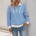 Blue and white striped women's polo sweatshirt with half-zip metal ring detail - S / Blue