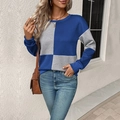 Blue and grey color-block textured crewneck sweatshirt with long sleeves for women - S / Haze Blue