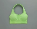 Lime green halter neck seamless sports bra featuring ribbed support band and padded cups - G9510 Green Halter Neck Bra / S