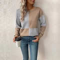 Women's crewneck sweatshirt in grey and khaki colorblock with textured fabric finish - S / Khaki