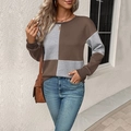 Women's crewneck long sleeve sweatshirt in brown and grey waffle knit colorblock - Coffee Brown
