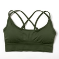 Seamless dark green yoga sports bra with cross-back straps and ribbed wide elastic hem - G9510 Military Green Suspenders / S