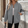 Women's casual grey baseball jacket with metal snap buttons and large front pockets - S / Gray