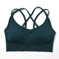 Seamless backless dark green sports bra with cross straps and wide elastic band - G9510 Dark Blue Camisole / S