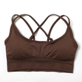 Seamless coffee brown sports bra with multi-strap cross back design and ribbed hem - G9510 Brown Tank Straps / S