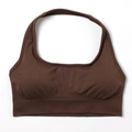 Seamless halter neck yoga bra in chocolate brown with ribbed hem and high elasticity - G9510 Brown Halter Bra / S