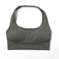 Dark grey seamless halter yoga sports bra with ribbed hem and high elasticity - G9510 Dark Gray Halter Neck Bra / S
