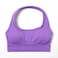 Purple halter neck sports bra with seamless ribbed band and elastic knitting texture - G9510 Purple Halter Bra / S