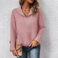 Pink textured oversized sweatshirt with three-button collar and front kangaroo pocket - S / Pink