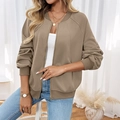 Oversized khaki zip-up bomber jacket for women with ribbed trim and raglan sleeves - S / Khaki