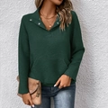 Dunkelgrünes Damen-Sweatshirt mit Rautenstruktur, langen Ärmeln und geknöpftem Kragen - Dunkelgrün