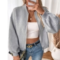 Grey zip-up fleece sweatshirt with drop shoulder design and ribbed cuffs for women - S / Light Gray