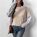 Women's casual color-block crewneck sweatshirt in light brown and grey colorway - S / Khaki Contrast Gray