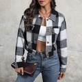 Short plaid jacket in black and white brushed fabric with classic lapel and retro buttons - Black & White