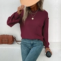 Burgundy oversized knit sweater featuring a decorative pocket and raw seam detailing - S / Burgundy