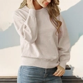 Minimalist creamy white crewneck sweater with heart knit pattern and ribbed cuffs - S / Apricot