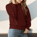 Women's knit crewneck sweater in deep burgundy featuring ribbed cuffs and hem details - S / Burgundy