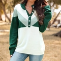 Maglione da donna in maglia con motivo colorblock verde retrò e colletto stile polo - S / Verde