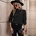 Women's black long sleeve top with unique asymmetric collar and vintage metal buttons - Black