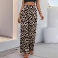Pantaloni da donna a gamba larga con stampa leopardata a vita alta e coulisse in beige e marrone - S / Stampa leopardata