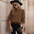 Women's brown long-sleeve knit sweater with overlapping V-neck and decorative buttons - Coffee Brown