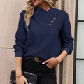 Dames sweatshirt in donkerblauw met asymmetrische knoopkraag en ruitvormige textuur - S / Marineblauw
