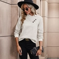 Women's cream long sleeve sweatshirt with cross-over collar and button details - Beige