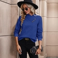 Royal blue long sleeve pullover hoodie with unique V-neckline and decorative buttons - Blue