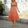 Abito boho arancione corallo senza maniche con corpetto geometrico e gonna a balze - S / Arancione