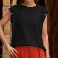 T-shirt sans manches noir pour femme avec boutons dorés élégants sur les épaules - S / Noir pur